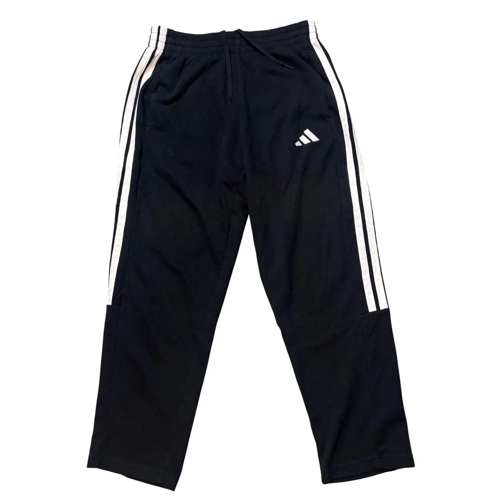 Adidas Track Pants Mens Medium Black  3-Stripe Fleece Joggers Sweatpants